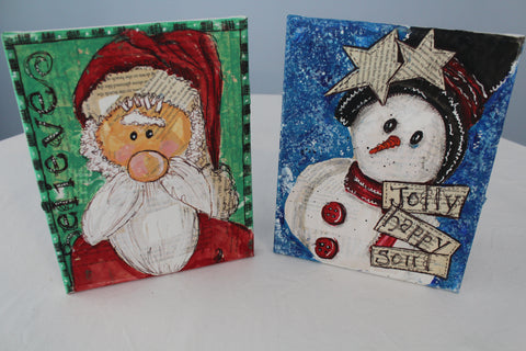 "men of christmas" duo set -  acrylic mixed media kits & video lesson